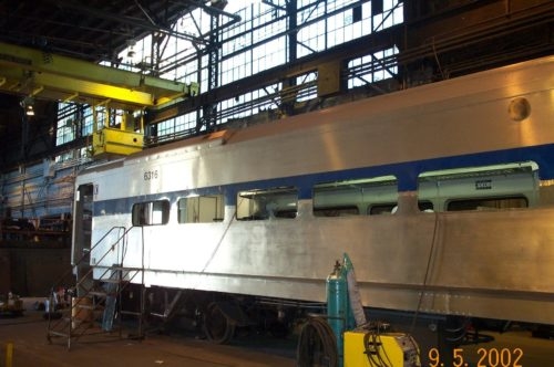 Rail car undergoing repairs
